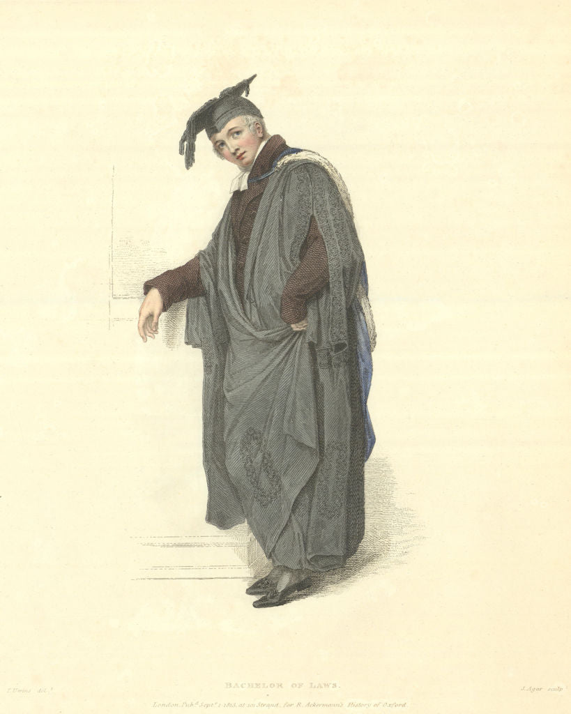 Bachelor of Laws. Ackermann's Oxford University 1814 old antique print picture